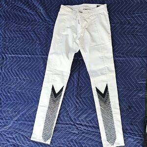 White Jeans with Black Chevron Design
